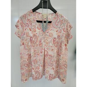 Cynthia Rowley Flutter Sleeve Blouse Spring Easter with Jewelry Ensemble